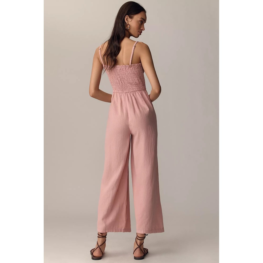 Pilcro Anthropologie Pink Smocked Wide Leg Jumpsuit Womens Small Linen Blend - Picture 3 of 10